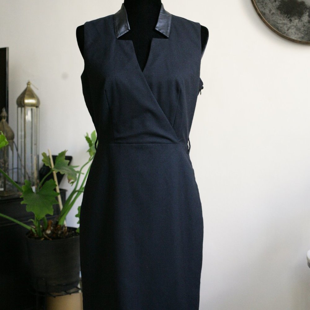 Rachel Zoe Lamb Leather Trim Chiffon Sheath Dress